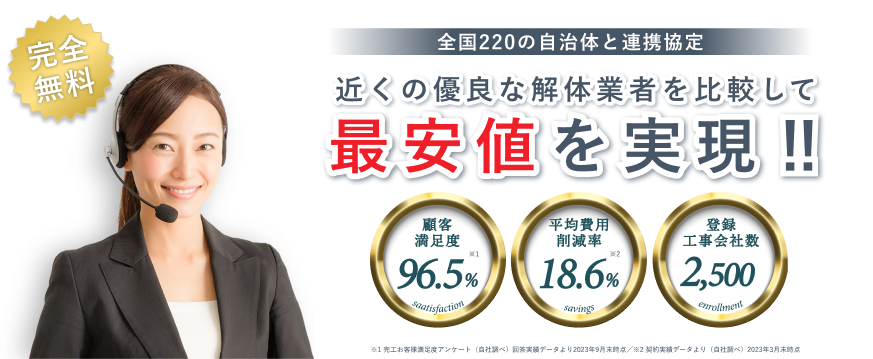 近くの優良な解体業者を比較して最安値を実現！
