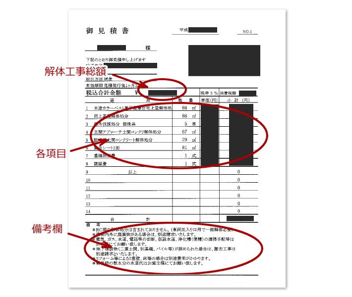 解体工事の見積書